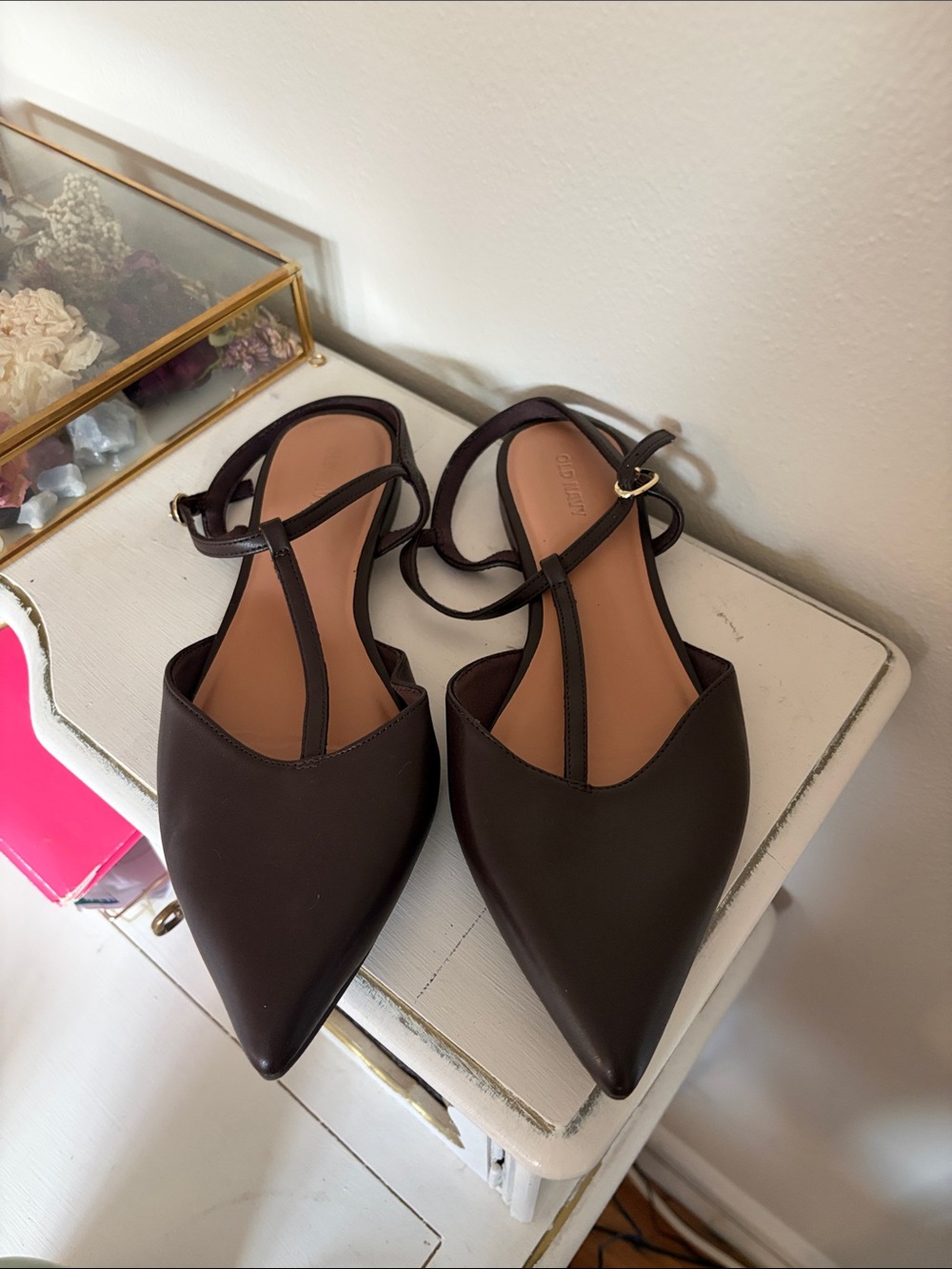 Old Navy Women’s Pointed T-Strap Flats in Dark Brown